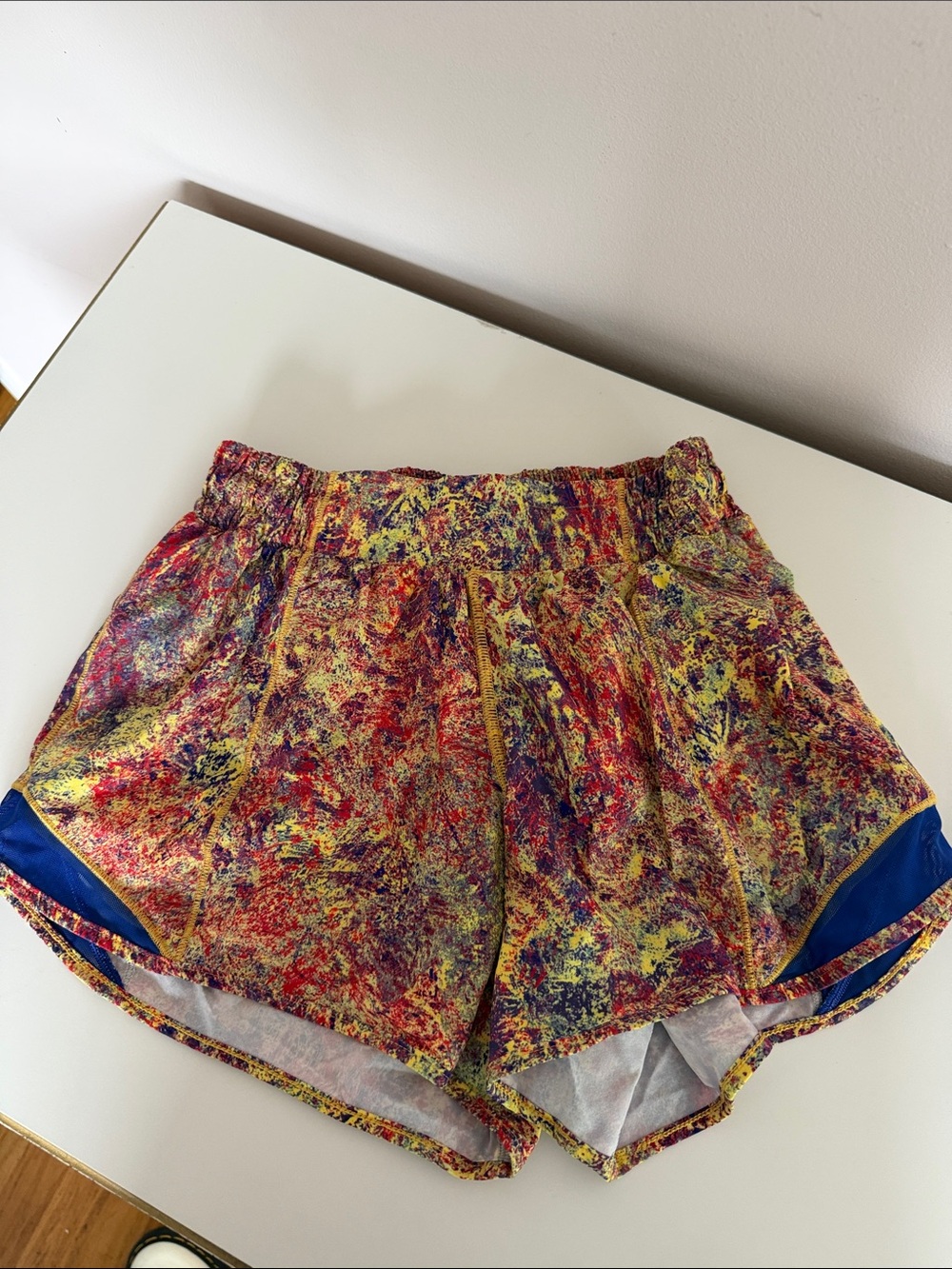 lululemon athletica Multicolor Splash Athletic Shorts with Blue Trim